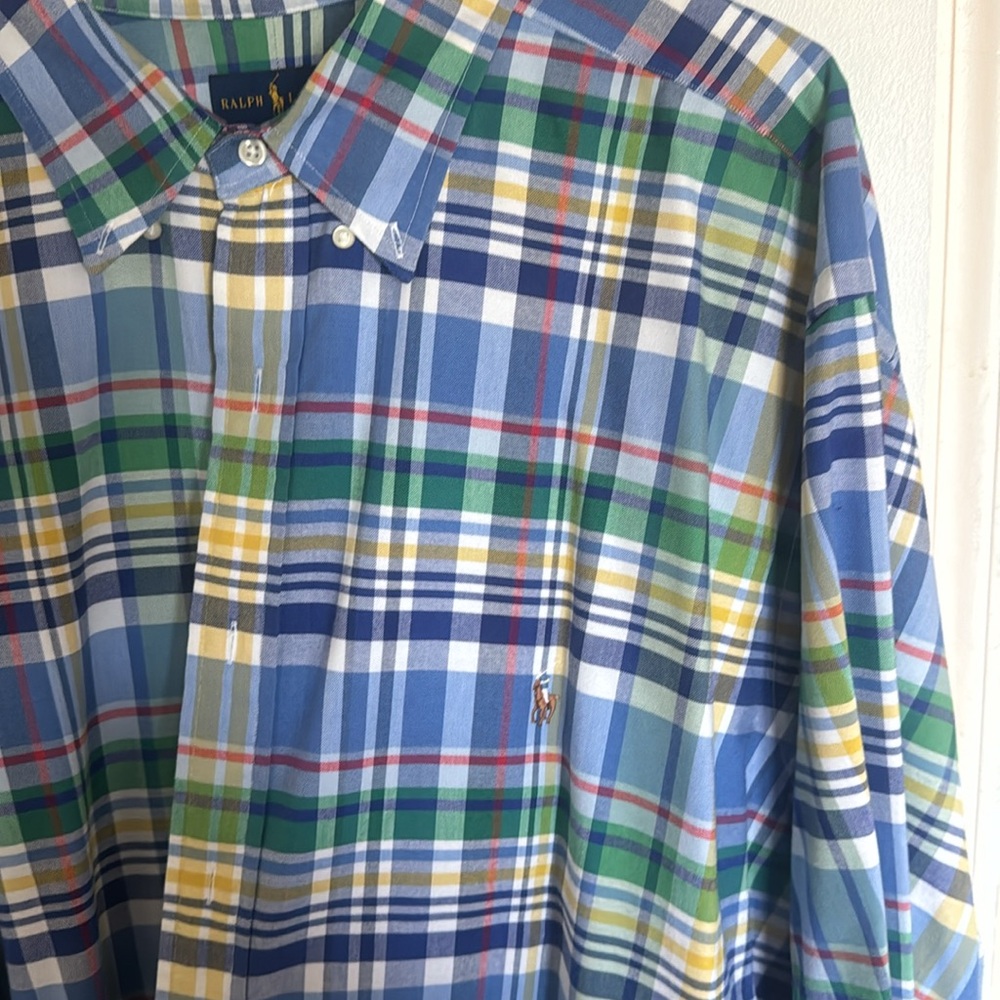 Ralph Lauren Blue Green Yellow Plaid Casual Button Down Shirt - Picture 2 of 3